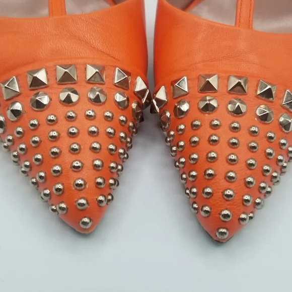 GUCCI Malage Kid Vibrant Orange Leather Studded T-strap Pump EU 36.5